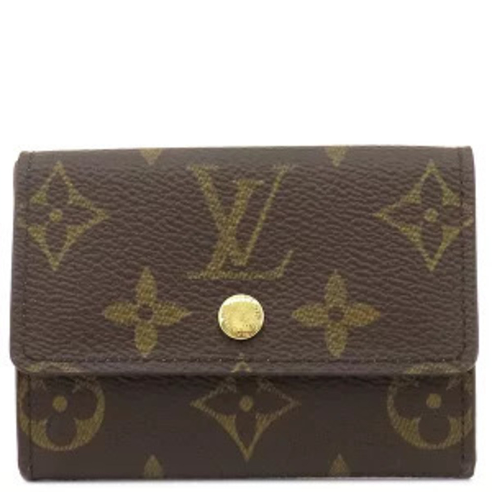 Louis Vuitton Porte Monnaie Plat coin case Wallet Monogram Canvas Brown Card